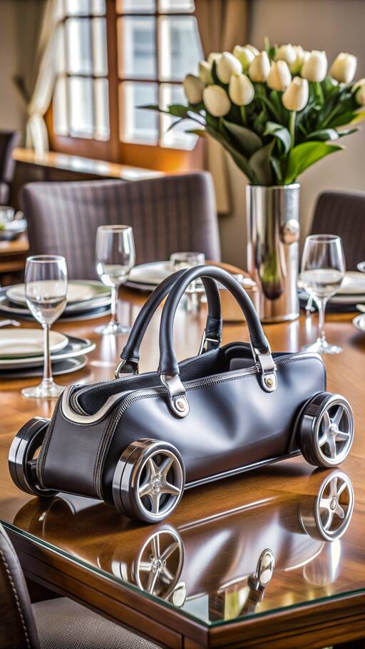 <b>La Mode en Mouvement : Le Sac Voiture Téléguidé</b> • - Alimentation : Fonctionne avec des piles AA classiques ou rechargeables.- Format : La légèreté du sac et sa taille compacte en font un accessoire souvent réservé à des occasions spéciales.- Contrôleur : Aucun rangement spécifique n'est prévu pour la télécommande, elle doit donc être transportée à l'intérieur du sac, prenant ainsi une place non négligeable.